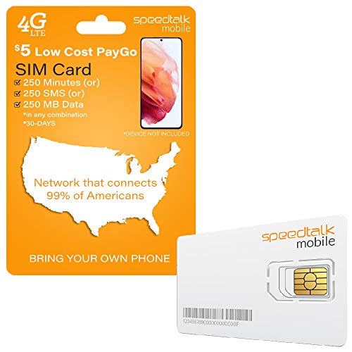 SpeedTalk Mobile $5 SIM Card Kit for 5G 4G LTE iOS Android Smart Phones | 3 in 1 Simcard Standard Micro Nano | No Contract No Credit Check | Talk Text Data | 30 Days Service Cellphone Plan US Coverage