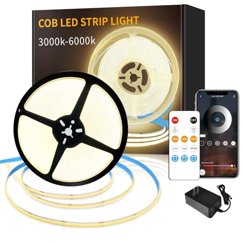 Yeewhale COB LED Strip Lights 3000K 65.6ft DC 24V Dimmable White