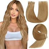 Tape in Hair Extensions Human Hair, 20pcs 20 Inch Tape Ins for Women Human Hair Extensions Tape in Straight Seamless Skin Weft Remy Tape in Hair Extensions Honey Blonde (27#, 20 Inch)