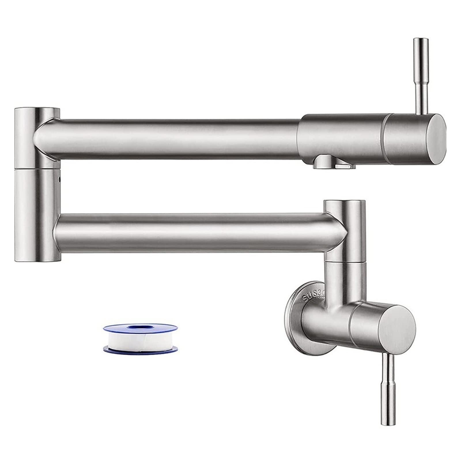 Foldable Brass Wall Mounted Kitchen Faucet Pot Filler Swivel Folding with Dual Spout Deck,Durability