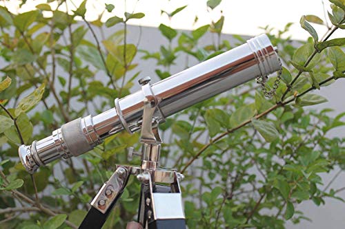 Mahira Nautical Brass Antique Chrome Telescope Double Barrel with Black Tripod Stand C