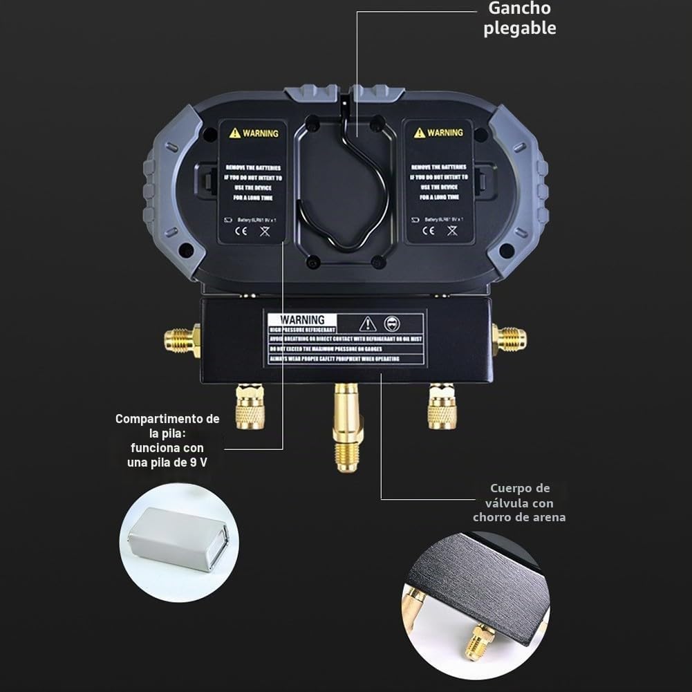 Manómetro digital, 0-6000 kPa juego de manómetro de refrigerante digital, dispositivo de prueba de presión de vacío digital para aire acondicionado y bombas de calor (MG-301 Medidor Único)