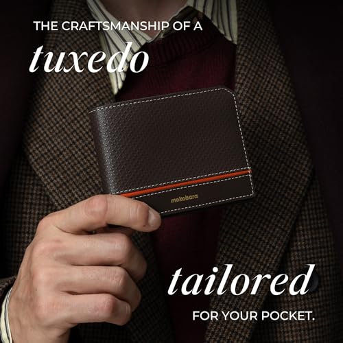 Image of MOKOBARA Stash Bifold Wallet for Men | Geometric Textured | Genuine Leather | RFID Protected | Holds Up to 12 Cards | Double Currency Compartment | Ka-Ching (Brown)
