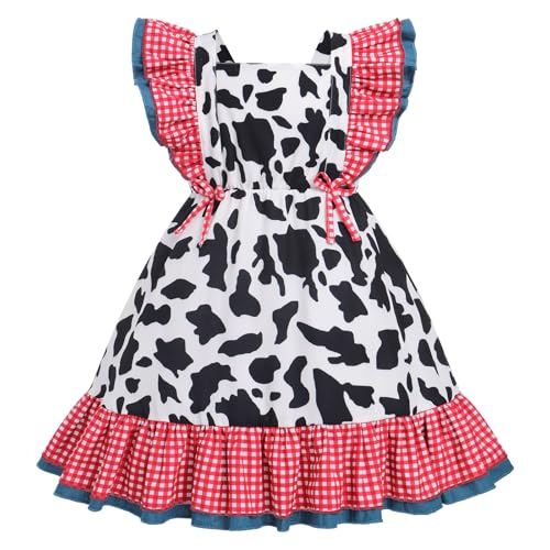 IDOPIP Toddler Baby Girls Cow Plaid Strawberry Rainbow Tutu Dress Summer Sleeveless Princess Birthday Party Dresses Clothes