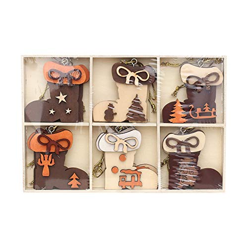 Set di 12 Legno a Forma di Stivale Dimensioni di Ogni Ciondolo Lunghezza x profondità x Altezza: 6 x 0.3 x 6 cm 6 cm