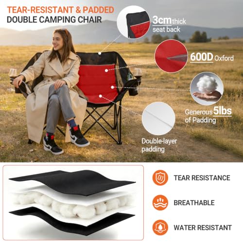 Image of 700LBS 2-Person Heavy Duty Double Camping Chair Loveseat Red