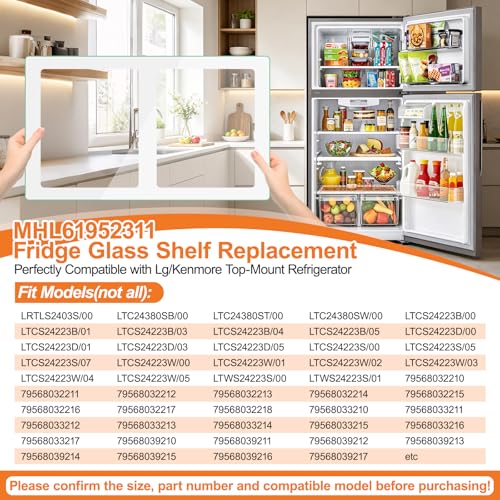 Image of Upgraded MHL61952311 Refrigerator Shelf Glass Compatible with Kenmore LG Fridge Shelf Replacement LRTLS2403S LTCS24223D LTCS24223S LG Kenmore Crisper Drawer Cover Tempered Glass Insert Crisper Shelves