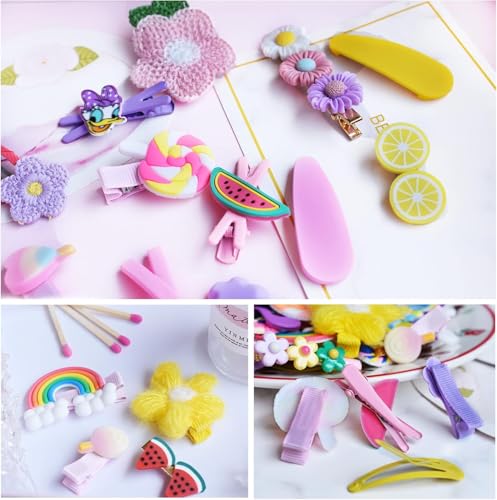 Image of 28 Piece Hair Clip -Cute Fruit Cartoon Animal Shape Hair Clip Pins Set for Baby Girls, Little Girl Clip Set Hair Stuff Kids Accessory, Flower Candy, Fruits Rainbow, Butterflies for Hairstyles Multi ( 2 cards )