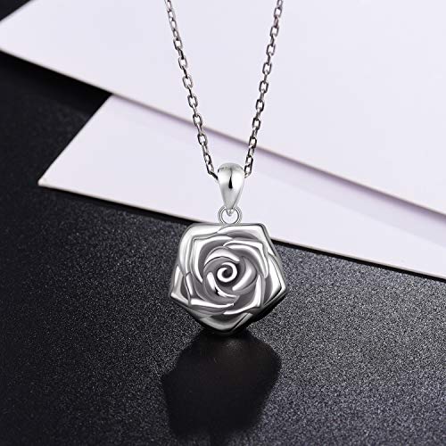 BEILIN Rose Flower Cremation Urn Pendant Necklace 925 Sterling Silver Keepsake Memorial Flower Urn Jewelry for Ashes3