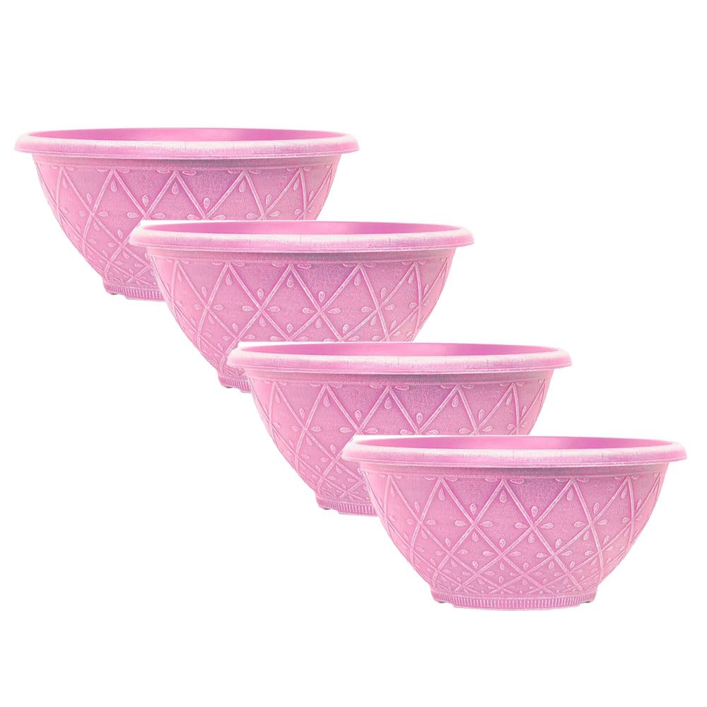 Shopior Raspberry Pink-30Cm Plastic Prisma Bowl – Round Garden Flower Pot With Drainage Holes, Weatherproof Durable Plastic, Outdoor & Indoor Plant Pot For Home, Patio, Balcony & Garden (Powdered Raspberry Pink - 30Cm, 4Pack)
