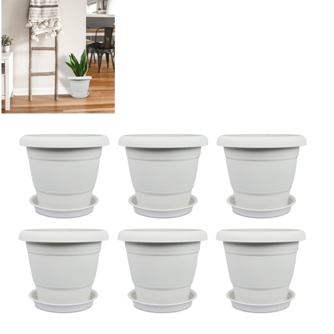 spylark™ Heavy Duty Premium Plastic Planter Pots with Bottom Tray (White) | Plant Pot Set for Home Garden and Nursery| 12inch | Set of 6 (B0B187T8BY) Amazon Price History, Amazon Price Tracker