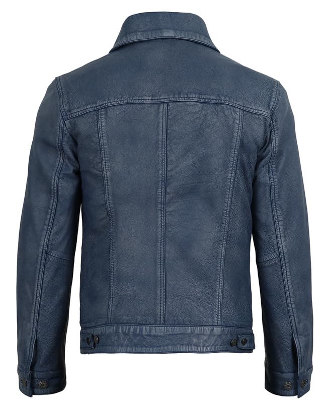 Image of Blingsoul Men's Leather Jacket - Real Full-Grain Lambskin Trucker Jacket for Men