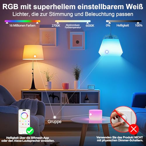 iLC LED RGBW Lampe E27 RGB+Warmweiß, Sync mit Musik farbwechsel Glühbirne mit APP, 16 Millionen Farben, 20 Modi – Bild 5