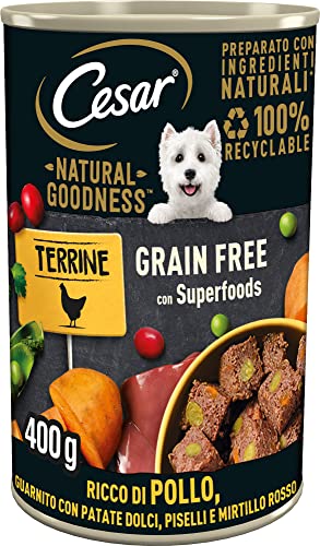 Cesar Natural Goodness Cibo Umido per Cani al gusto di Pollo e Verdure, 6 Lattine da 400 g, totale 2.4 kg