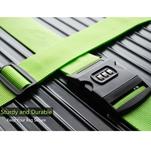 Image of 2 PCS Luggage Strap 78 inch x 2 inch Suitcase Belts Wide Adjustable Packing Straps Travel Accessories, Green&Combination Lock