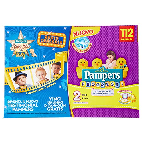 Pampers Progressi Pannolini Mini, Taglia 2 (3-6 kg) - Paco da 112 Pezzi