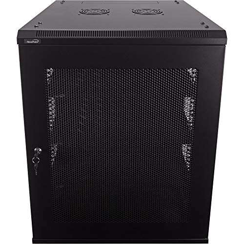 NavePoint 15U Deluxe IT Wallmount Cabinet Enclosure 19-Inch Server Network Rack with Locking Perforated Door 24-Inches Deep Black with/Shelves