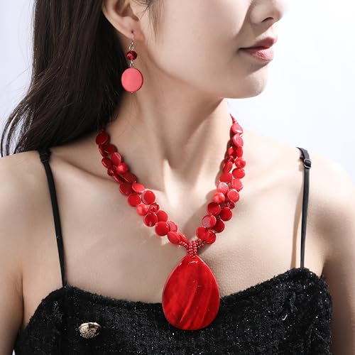 Big Teardrop Pendant Necklaces for Women Colorful Beaded Necklaces Statement Set for Holiday.3