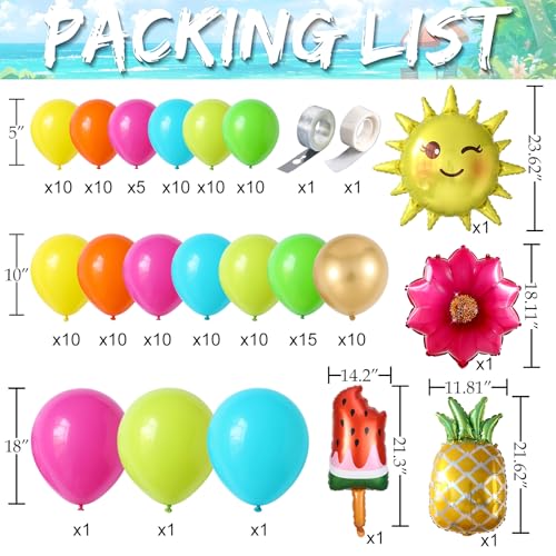 Image of Summer Tropical Balloon Arch Kit,129Pcs Hot Pink Green Gold Balloon Garland with Watermelon Ice Pop,Sun,Pineapple,Flower Foil Balloons for Hawaiian Luau Baby Shower Birthday Pool Party Decoration