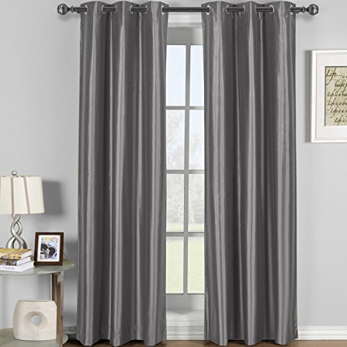 Soho Gray-Silver Grommet Blackout Window Curtain Drape, Solid Pattern, 42x84 inches, by Royal Hotel