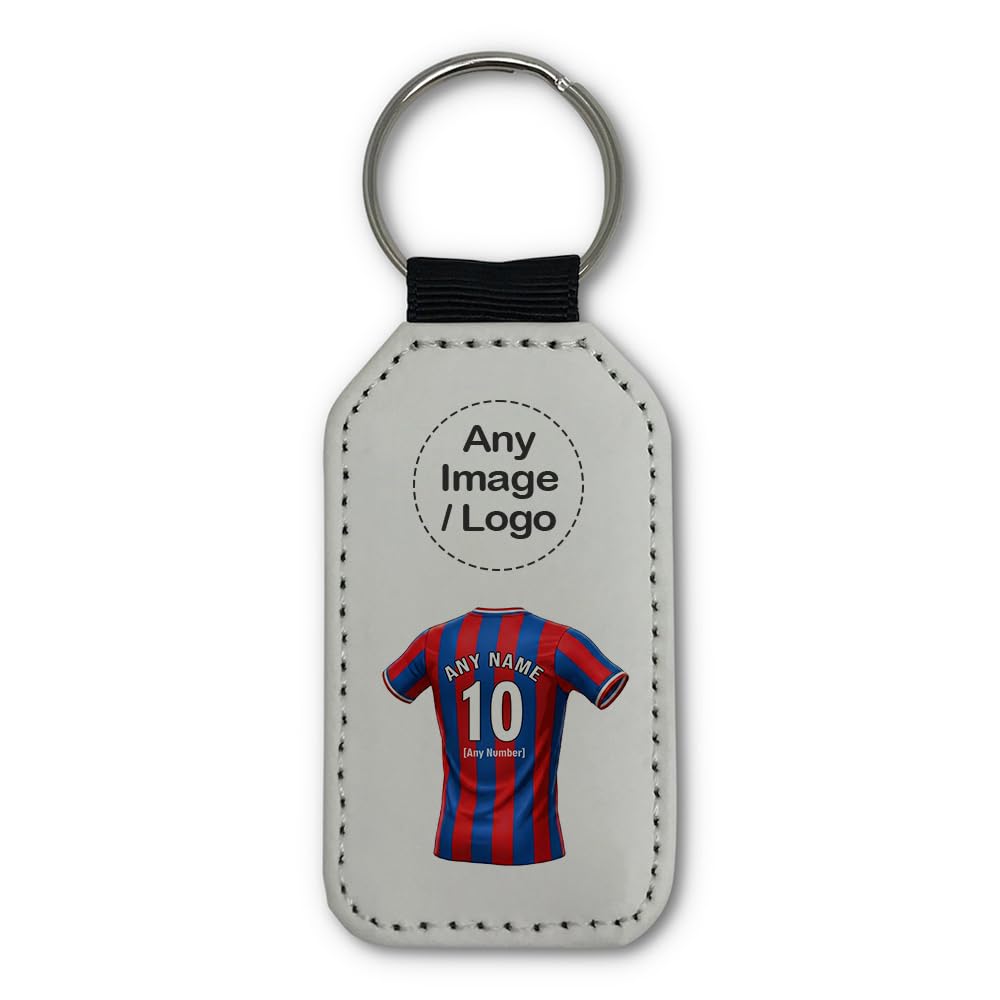 UNIGIFT Personalised Gift - South London Football Fan White Rectangle Keyring (Red and Blue Stripes Jersey Design) Custom Name Keychain - Croydon SE25 Club