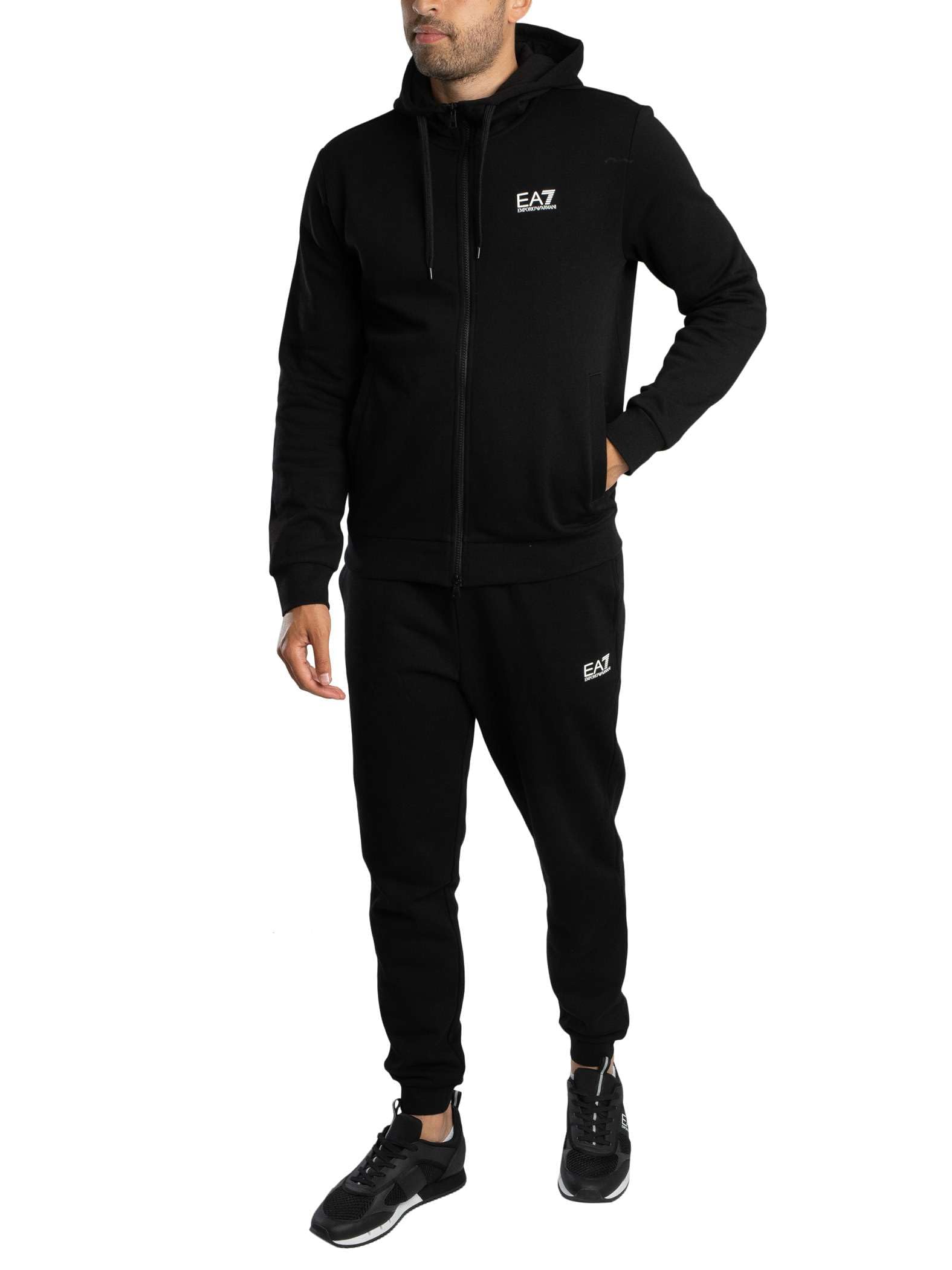 Ea7 Men's Black Train Core Zip Hoodie Tracksuit, Xxl