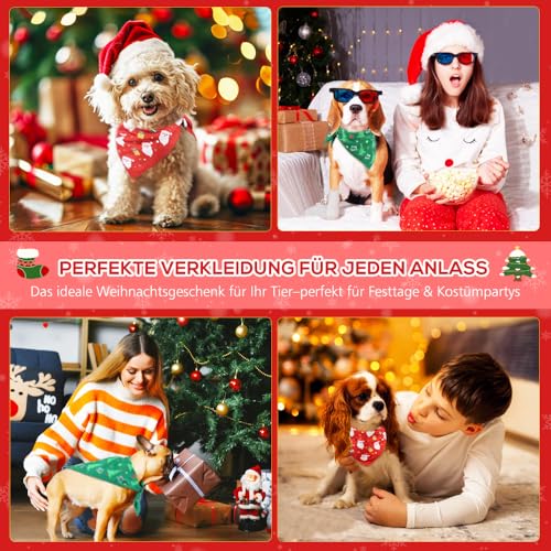 SZEE 2 Stück Hundehalstuch Weihnachten,Hunde Bandana-Festliches Halstuch für Hunde & Katzen mit Santa- und Tannenbaum-Motiv, Weiches Kopftücher Waschbarer Hundehalstücher, Ideale Haustiergeschenk, S