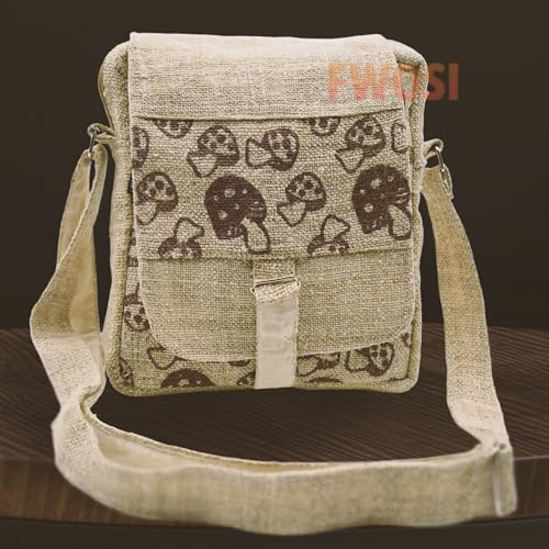 Hemp Canvas Messenger Bag, Mushroom Print, Mini Crossbody Bag for Women and Men4