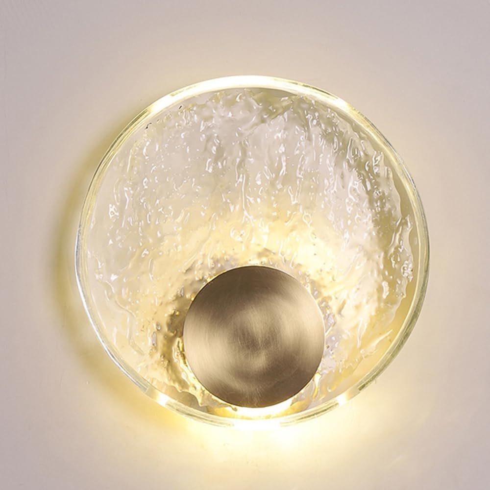 CWCQGH Wall Sconce Light Decorative Ing Round Hammered Glass Lamp Brass Mounted Fixutre Hardwired for Bedroom Living Room,Small