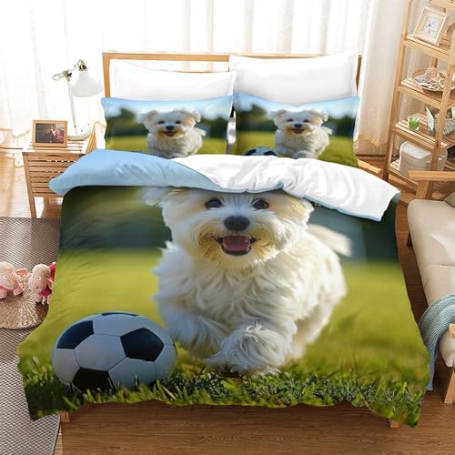 Perro maltés Funda para Edredón Impreso En 3D con Cremallera Pastilla al Aire Libre Ropa De Cama De Microfibra Suave Ideal para Dormitorios De Niños Y Adultos Double（200x200cm）
