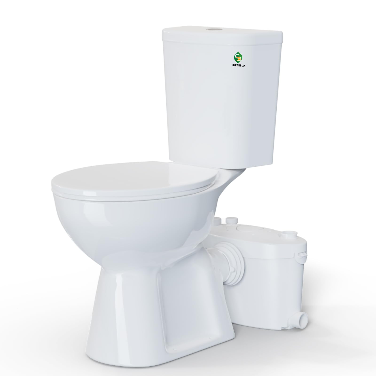 SUPERFLO 19 Inch Macerating Toilet System | Upflush Toilet for Basement with Extra Tall Toilet Bowl & 600W Pump Toilets for Seniors, Tall Person &
