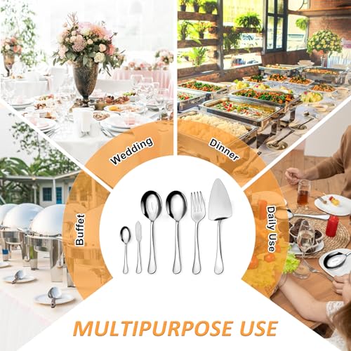 Serving Utensils,6-Piece Stainless Steel Hostess Serving Utensil Set with Serving Spoons,Serving Forks,Serving Tongs Soup Ladle and Pie Server Buffet Catering Serving Utensils for Dishwasher Safe - Image 6