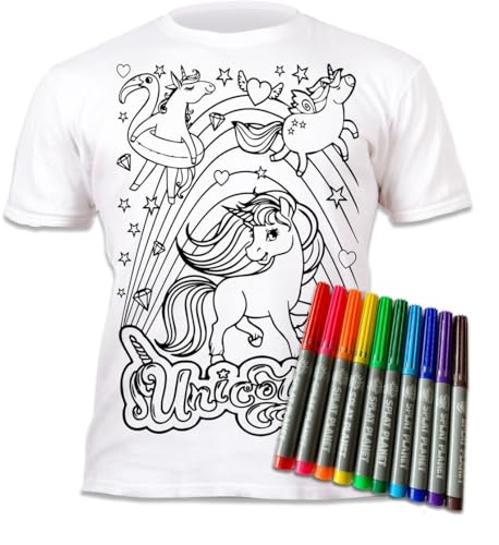 Splat Planet Camiseta Unicornio, coloración mágica con 10 rotuladores Lavables no tóxicos. Colorea tu Camiseta, lávala y vuelve a colorearla