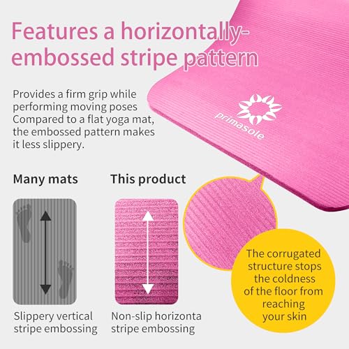 Image of Primasole Thick Yoga Mat, 1 /2-Inch Extra Thick NBR Mat with Enhanced Stability - Textured Design, Lightweight Mat with Carrying Strap & Case for Yoga, Pilates, Gym & Home Use (Multiple Colors)