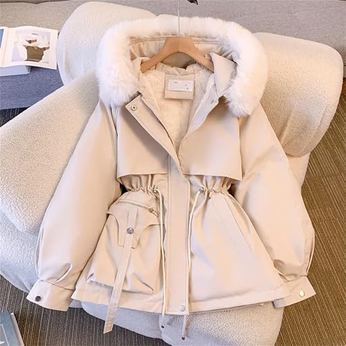 Women's Plush Solid Color Warm Cotton Jacket Loose Thickened Fleece Lined Hood Down Jacket Winter Puffer Outwear3