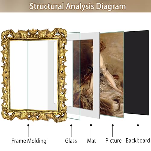 Image of Gold 11x14 Picture Frame Vintage Picture Frames Ornate Baroque | Real Glass, Wall Hanging, Fits 11x14 or Matted to 8x10 Photo