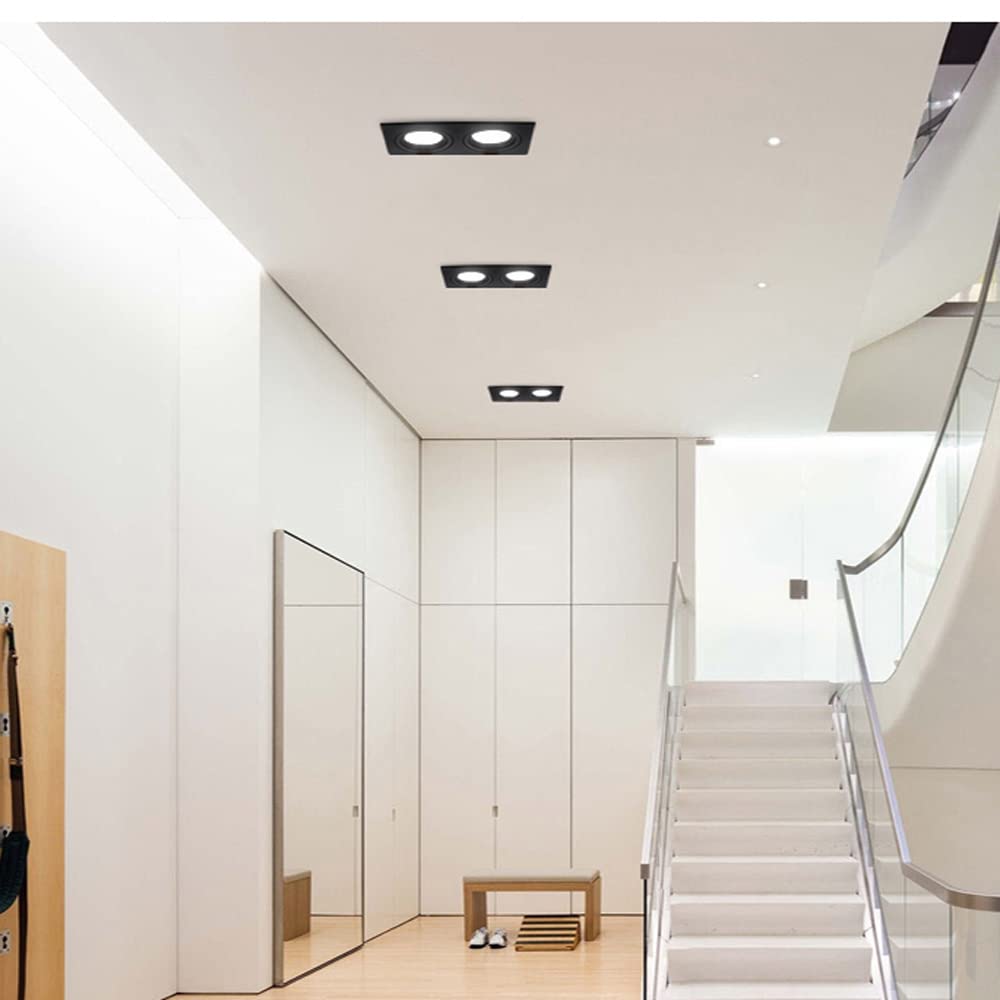 Led de Doble Cabezal Foco empotrable Negro Foco Cuadrado 6W-36W Focos para Interiores, Accesorios de iluminación Montaje en el Techo Cocina, Panel de luz antirreflejo 3000K Luz cálida