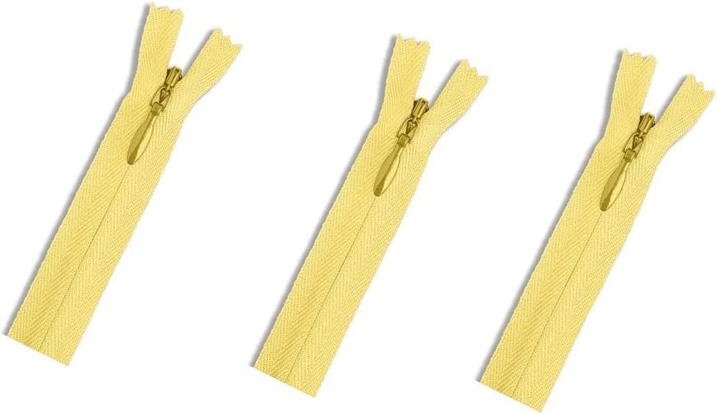 Invisible (Conceal) YKK Zippers - Perfect for Clothes, Crafts & Sewing Projects - Color: Buttercup #089 Choose Your Length - Made in The United States (3 Zippers Per Pack) (18" Inches)