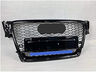 YZZSJC Samochód przedni grill przedni sport sześciokątna siatka kaptur o strukturze plastra miodu grill połysk czarny pasuje do Audi A4/S4 B8 2009 2010 2011 2012 pasuje do stylu RS4 pasuje do stylu Quattro (kolor: Emblemat chromowy)