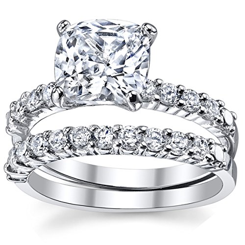 Metal Masters CO. Womens 2.5Ct Wedding Engagement Ring Band Set Fabulous Cushion CZ Sterling Silver 9253