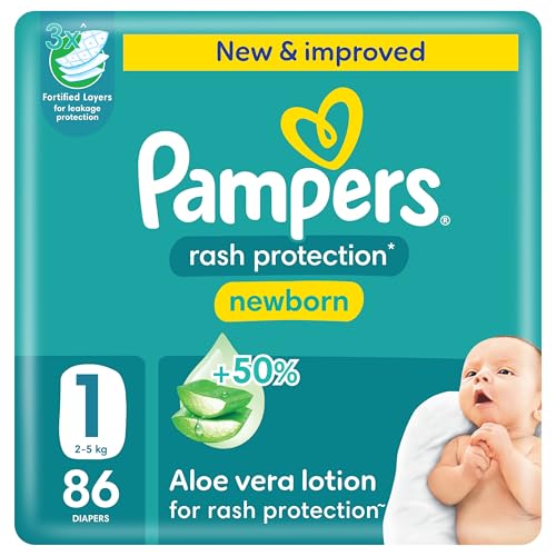 Pampers Rash Protection Aloe Taped Diapers Size 1 2-5kg Mega 86 Count