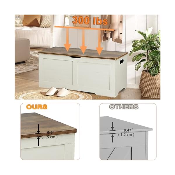 394 storage chest wooden storage bench large storage trunk with 2 safety hinges entryway shoes bench for living room bedroom antique white  urban country home decor