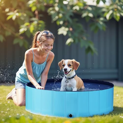 Fudajo Hundepool 120 x 30 cm rutschfestes Hundeplanschbecken, Hundeschwimmbad faltbar aus PVC, Hundebadewanne mit verstärkten Kanten, tragbarer Pool für Hunde