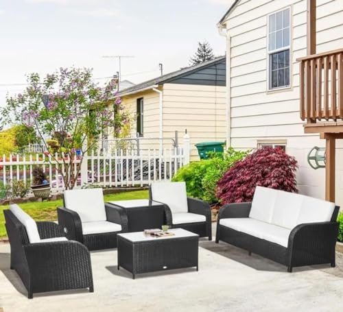 Image of 6 SeaterOutdoor /Patio /Garden /Pool Side /Terrace /Balcony /Porch /Backyard /Living Room /Cane Furniture Sofa Set Wicker Sectional Sofa All-Weather Rattan Conversation Sets(Off White)