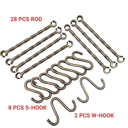 Image of Complete JULA Set HI-Quality Heavy Guage Swing Hanging Set 28pcs Rod 8pcs S-Hook 2pcs W-Hook 16mm Thickness Antique Brass Finish Life TIME WARRENTY with 800kg Weight Capacity.