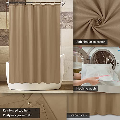 Image of ALYVIA SPRING Coffee Brown Fabric Shower Curtain Liner Waterproof - Soft & Light-Weight Cloth Shower Liner with 3 Magnets, Hotel Quality & Machine Washable - Standard Size 72x72, Coffee