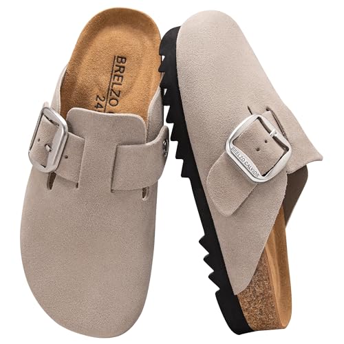 Suede Clogs for Women Leather Slip-on Mules Men's Potato Shoes Non Slip Sandals with Adjustable Buckle