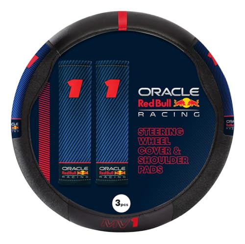 Image of Oracle Red Bull Racing Steering Wheel Cover + Shoulder Pads Kit, Official Licensed Merchandise, Stretches to fit Most Steering Wheels, DIY, Max Verstappen Black /Red 02