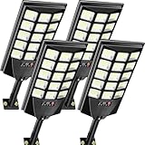 Atoechie 4-Pack Solar Street Lights, Outdoor Motion Sensor Flood Light, Dusk to Dawn, IP66 Waterproof, Solar Powered Parking Lot Lights with Remote Control, 6500k Dimmable Security Lamps