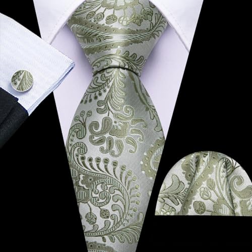 Image of Barry.Wang Paisley Tie Fashion Set Hanky Cufflinks Neckties for Men Woven Silk